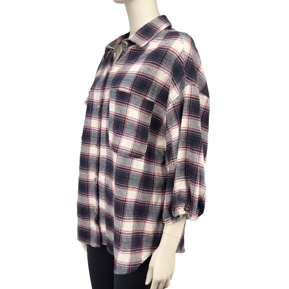 HARVE BENARD Plaid Red White Black & Blue Button Up 3/4 Sleeves Shirt Size XL - Picture 5 of 9